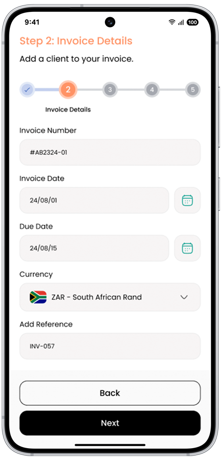 HustleNest invoicing screen